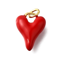 Сердце Латунные подвески из красной эмали, с целью перехода в кольце, без кадмия и без свинца, долговечный, стойки покрытие, реальный 18 k позолоченный, сердце, 16x12x6.5 мм, отверстие : 3 мм