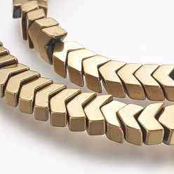 Golden Plated Non-magnetic Synthetic Hematite Beads Strands, PVD Vacuum Plating, Grade A, Arrowhead, Golden Plated, 5.5x8x4mm, Hole: 1mm, about 110pcs/strand, 15.3 inch