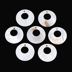 Морская Ракушка Природные подвески оболочки пресноводных, кольцо прелести, цвет морской раковины, 25x2 мм, отверстие : 1.6 мм