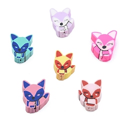 Mixed Color Handmade Polymer Clay Beads, Fox, Mixed Color, 10x9x5mm, Hole: 1.5mm