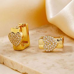 Золотой Латунные серьги-кольца в форме сердца, с четким кубического циркония, золотые, 16x11x12 мм