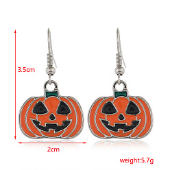 Тыква Серьги-подвески из сплава и эмали на тему Хэллоуина, платина, тыква, 35x20 мм
