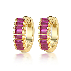 Средний Фиолетово-красный Серьги-кольца с кубическим цирконием, 925 женские серьги из стерлингового серебра, с печатью s925, реальный 18 k позолоченный, средне фиолетовый красный, 10x3 мм