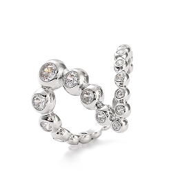 Платина Покрытие стойки с буквой Z, латунное микропаве, прозрачный кубический цирконий, открытые кольца, долговечное кольцо-манжета для женщин с покрытием, без свинца и без кадмия, платина, размер США 6 3/4 (17.1 мм)