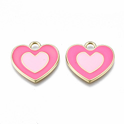 Бледно-Розовый Стойки обшивки сплава эмали подвески, без кадмия и без свинца, сердце, золотой свет, розовый жемчуг, 19.5x21x2 мм, отверстие : 3 мм