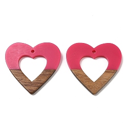 Камелия Подвески из смолы и ореха, сердце, камелия, 34x36x3 мм, отверстие : 1.8 мм