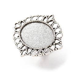 Античное Серебро Старинные регулируемые железные компоненты цветок палец кольцо настройки ободок сплав кабошон, без кадмия и без свинца, античное серебро, овальный поднос: 18x25 мм, 17 мм