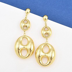 Oval 304 из нержавеющей стали болтаться серьги, золотые, овальные, 73x27.5 мм