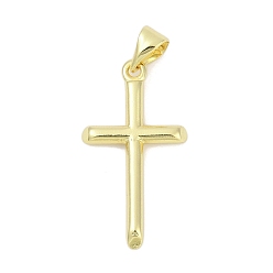 Настоящее золото 18K Латунные подвески, крестик, без свинца и без кадмия, долговечный, стойки покрытие, реальный 18 k позолоченный, 25.5x13.5x2.5 мм, отверстие : 3.5x4.5 мм