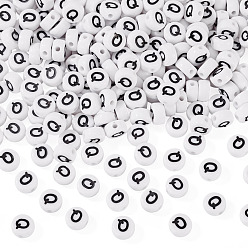 Letter Q 500шт акриловые бусины, с горизонтальным отверстием, буквы, плоско-круглые, Буква Q, 7x4 мм, отверстие : 1 мм