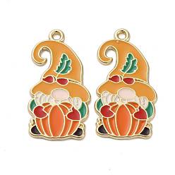 Оранжевый Подвески из сплава с эмалью ко дню благодарения, без кадмия, без никеля и без свинца, золотые, гном очарование, оранжевые, 30x16x1.5 мм, отверстие : 1.6 мм