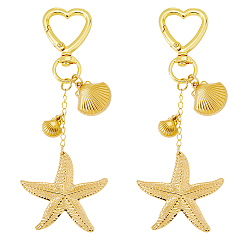 Золотой 2 шт. 304 подвесные украшения из нержавеющей стали в виде морских звезд, с застежками из сплава в форме сердца, золотые, 119 мм