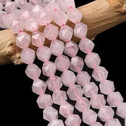 Розовый Кварц Природного розового кварца нитей бисера, звезды вырезать круглые бусы, граненые, 9~10x9~10x9~10 мм, отверстие : 1~1.4 мм, около 38~40 шт / нитка, 14.88'' (15.08'' см)