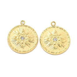 Настоящее золото 18K Вакуумное покрытие pvd 304 подвески из нержавеющей стали, с кристально горный хрусталь, плоский круглый с цветными чарами, реальный 18 k позолоченный, 17.5x15x2 мм, отверстие : 1.2 мм