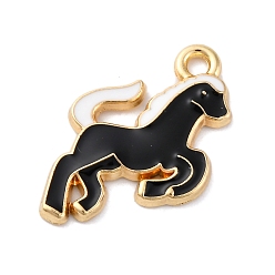 Черный Подвески из эмали и сплава, без кадмия, без никеля и без свинца, стойки покрытие, лошадь очарование, золотые, чёрные, 18x15x2 мм, отверстие : 1.8 мм