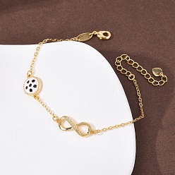 Football Спортивные браслеты с латунными микрокристаллами кубических цирконий в форме бесконечности, браслеты-цепочки для женщин, с эмалью, футбол, 6-3/4 дюйм (17 см)