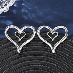 Платина Латунные серьги-гвоздики в форме сердца, без кадмия и без свинца, стойки покрытие, долговечный, платина, 31.5x33.5 мм