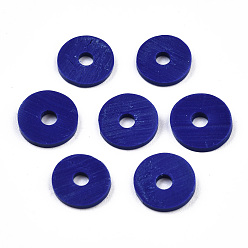 Dark Blue Eco-Friendly Handmade Polymer Clay Beads, Disc/Flat Round, Heishi Beads, Dark Blue, 6x1mm, Hole: 2mm, about 23500pcs/1000g