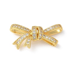 Настоящее золото 18K Латунные микропаве прозрачные подвески с фианитом, бантом прелести, реальный 18 k позолоченный, 17x33x9 мм, отверстие : 3 мм