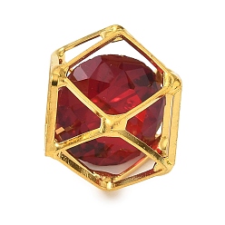 Красный Подвески из латуни и стекла, полигон прелести, граненые, реальный 18 k позолоченный, без кадмия и без свинца, долговечный, стойки покрытие, красные, 15~15.5x15~15.5x15~15.5 мм, отверстия: 6x7 mm и 9x9 mm и 11x11 mm