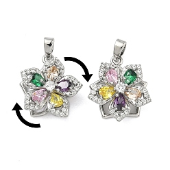 Платина Вращающиеся подвески из латуни с микропаве и кубическим цирконием, долговечный, , платина, 17x15x8 мм, отверстие : 4x2 мм