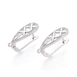 Платинированный Латунная фурнитура для хооп серег, без кадмия, без никеля и без свинца, слеза, Реальная платина, 21.5x12x7 мм, отверстие : 1.5 мм, штифты : 1 мм