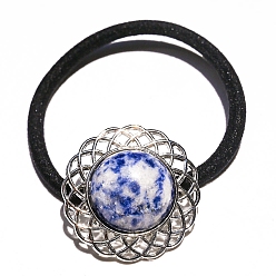 Синий Резинки для волос из натуральной синей пятнистой яшмы, для женщин, синие, Цветок: 30x30 мм