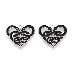 Сердце Подвески из сплава и эмали на тему Хэллоуина, платина, сердце, 20x22x1 мм, отверстие : 2 мм