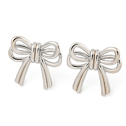 Platinum Rack Plating Brass Bowknot Stud Earrings, Long-Lasting Plated, Lead Free & Cadmium Free, Platinum, 21x22mm