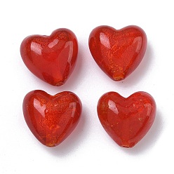 Красный Бусины ручной работы золотой фольги стекла, сердце, красные, 16x16.5x11.5 мм, отверстие : 1.5 мм