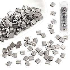 Металлическо-черное Гальванопокрытие 140шт. гальванизированные стеклянные бусины, 2-луночное, прямоугольные, покрытие черного цвета металла, 5x4.5~5.5x2~2.5 мм, отверстие : 0.5~0.8 мм