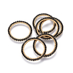 Black MIYUKI & TOHO Handmade Japanese Seed Beads, with 304 Stainless Steel Link Rings, Loom Pattern, Ring, Golden, Black, 22~23x1.7mm