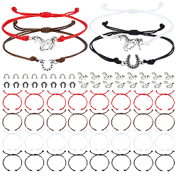 Antique Silver DIY Bracelets Making Kit, Including Braided Waxed Polyester Cord Adjustable Link Bracelet Makings, Tibetan Style Alloy Links Connector Charm, Antique Silver, 11x14x2mm, Hole: 1.4mm