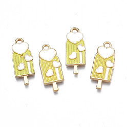 Yellow Rack Plating Alloy Enamel Pendants, Light Gold, Cadmium Free & Nickel Free & Lead Free, Ice Cream, Yellow, 23.5x9x2mm, Hole: 1.8mm