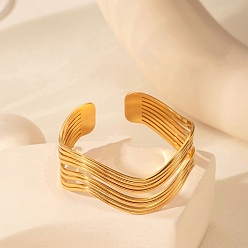 Золотой Многослойные волнистые 304 браслеты-манжеты из нержавеющей стали для женщин, золотые, внутренний диаметр: 2x2-1/8 дюйм (5x5.3 см)