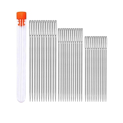 Нержавеющая Сталь Цвет Иглы из нержавеющей стали, тупые иглы с большим ушком, для вышивки крестом, вязание, вышивка лентами, с пластиковой бутылкой для хранения, цвет нержавеющей стали, 43~60 мм, 3 стили, 12 шт / стиль, 36 шт / комплект