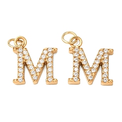 Letter M 304 Stainless Steel with Crystal Rhinestone Charms, Letter Charms, Polished, Ion Plating(IP), Golden, Letter M, 12x10.5x2mm, Hole: 2.5mm