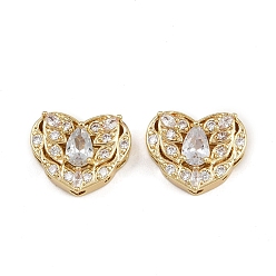 Прозрачный Многожильные звенья из латуни с паве из кубического циркония, долговечный, сердце, золотые, прозрачные, 12x14.5x6 мм, отверстие : 1.8 мм