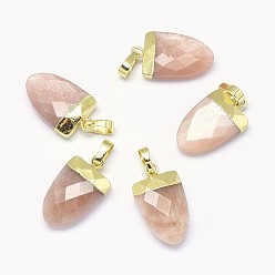 Солнечный Камень Подвески из натурального солнечного камня, с длинными латунными накладками, граненые, ножны, золотые, 18~19x11x5 мм, отверстие : 4x6 мм