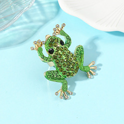 Green Alloy Rhinestone Finger Rings, Frog, Golden, Green, 18mm