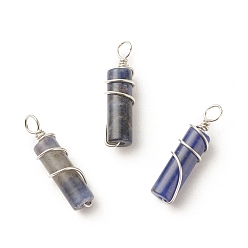 Содалитовое Природные подвески содалитом, из экологически чистой латунной проволоки с платиновым покрытием, колонка, 19.5~20x5~5.5 мм, отверстие : 2.4~2.7 мм