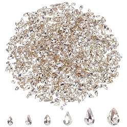 Кристалл 600 шт. 6 стиль стеклянные кабошоны со стразами, заостренная спина и посеребренная спинка, слеза, кристалл, 5~10x3~7x2~4 мм, 100 шт / стиль