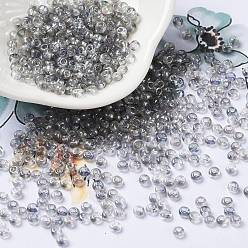 Light Grey Transparent Glass Seed Beads, Half Plated, Two Tone, Round, Light Grey, 8/0, 3x2mm, Hole: 1mm