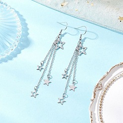 Звезда 304 серьги-кисточки из нержавеющей стали для женщин, цвет нержавеющей стали, звезда, 91x12.5 мм