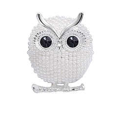 Платина Сплава брошь, с пластиковой имитационной жемчужиной, сова, платина, 39x33 мм