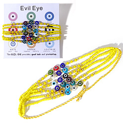 Желтый Многослойные браслеты из стеклянных бусин в стиле бохо, браслеты из бисера лэмпворк от сглаза для мужчин и женщин, с открытки, желтые