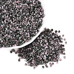 Pink Perles de verre cylindriques opaques de Picasso, trou rond, rose, 2.5x1.5mm, Trou: 1.2~1.4mm, environ 30000 pcs / livre