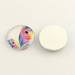 Mixed Color Feather Pattern Flatback Half Round Glass Dome Cabochons, for DIY Projects, Mixed Color, 12x4mm
