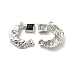 Black Alloy Pendant, with Glass, Platinum, Lead Free & Cadmium Free, Moon Charm, Black, 23x20x4mm, Hole: 1.6mm