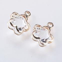 Light Gold Iron Glass Charms, Flower, Light Gold, 15x11.5x8mm, Hole: 1.8mm